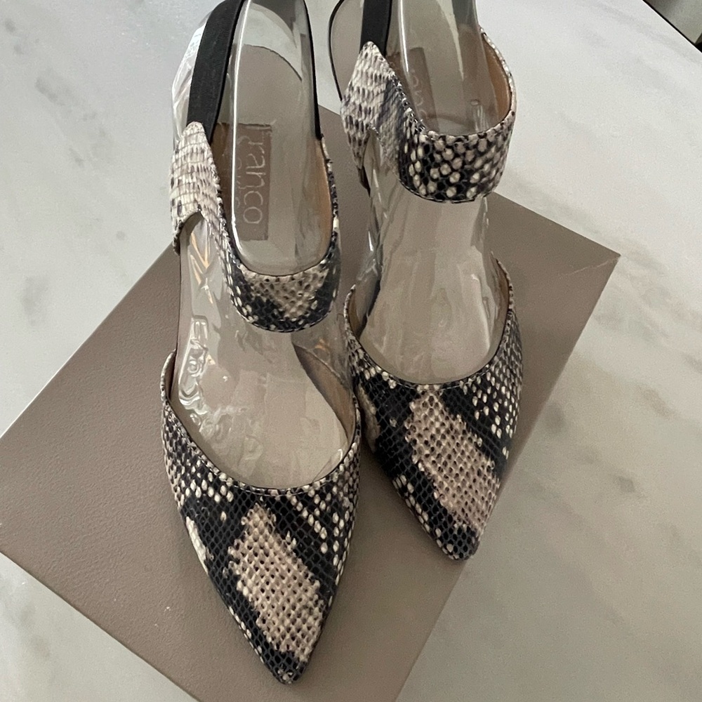 Franco Sarto Black and Cream Snakeskin Women's Shoes